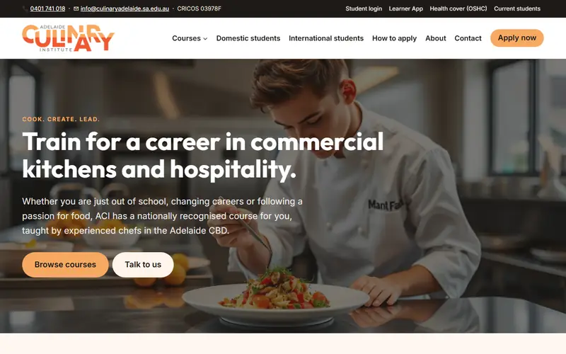 The Adelaide Culinary Institute website home page