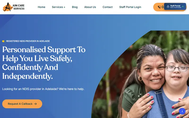 The Aim Care Services website home page