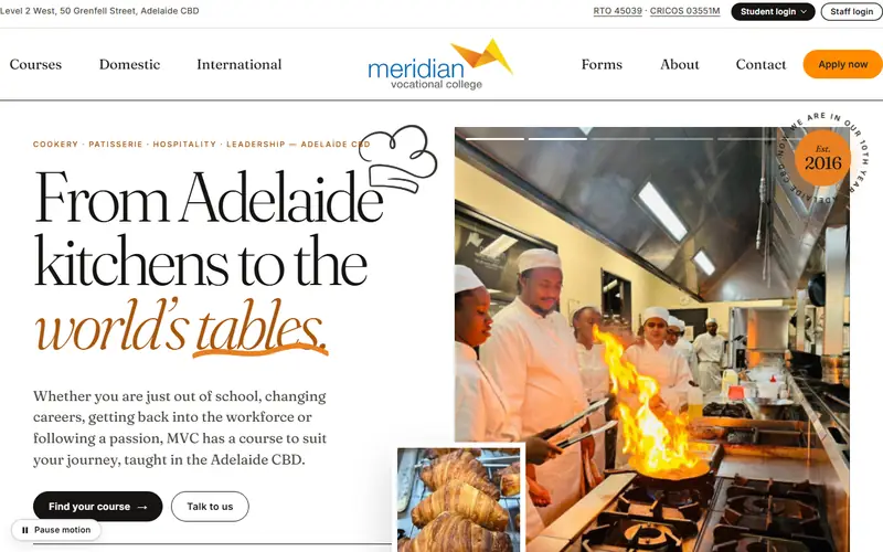 The Meridian Vocational College website home page